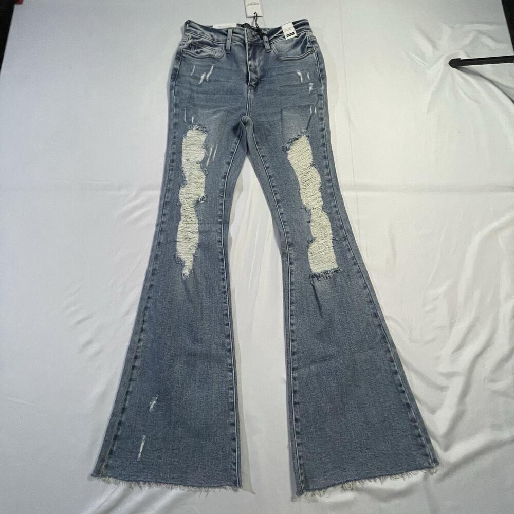 NWT Judy Blue High Rise Heavy Destroy Flare Jeans JB88457 Medium Wash Size 3/26 - Picture 5 of 14